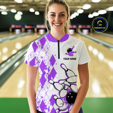 Load image into Gallery viewer, Purple Vintage Bowling Custom Women Bowling Shirt Polo & Quarter-Zip Bowling Team Jerseys HNT68