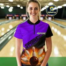Load image into Gallery viewer, Custom Flaming Purple Bowling Shirts for Women Men Team Bowling Polo & Quarter Zip MBL99