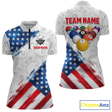 Load image into Gallery viewer, American Flag Personalized Billiard Team Jersey Billiard Gifts for Women Polo & 1/4 Zip Shirts NNT41