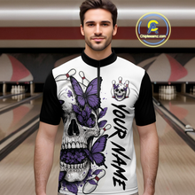 Load image into Gallery viewer, Purple Butterfly Skull Bowling Men Bowling Shirt Polo & Quarter-Zip Bowling Team Jerseys HNT80