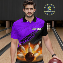 Load image into Gallery viewer, Custom Flaming Purple Bowling Shirts for Women Men Team Bowling Polo & Quarter Zip MBL99