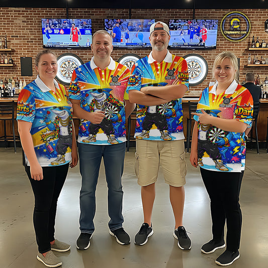 Funny Rich Cool Shark Hold Dartboard Men Darts 1/4-Zip Shirt Custom Pop Art Dart League Shirt NYN2646