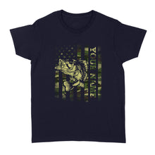 Load image into Gallery viewer, Largemouth bass fishing American flag green camo custom name fishing shirts D05 NQS1428 - Standard Women's T-shirt