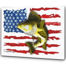 Load image into Gallery viewer, Angry Walleye fishing art with American flag ChipteeAmz's art Matte Canvas AT036
