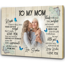Load image into Gallery viewer, Personalized Mom Canvas - To My Mom Mother's Day Butterfly Gift, I Love You Mom Birthday Christmas| N2457