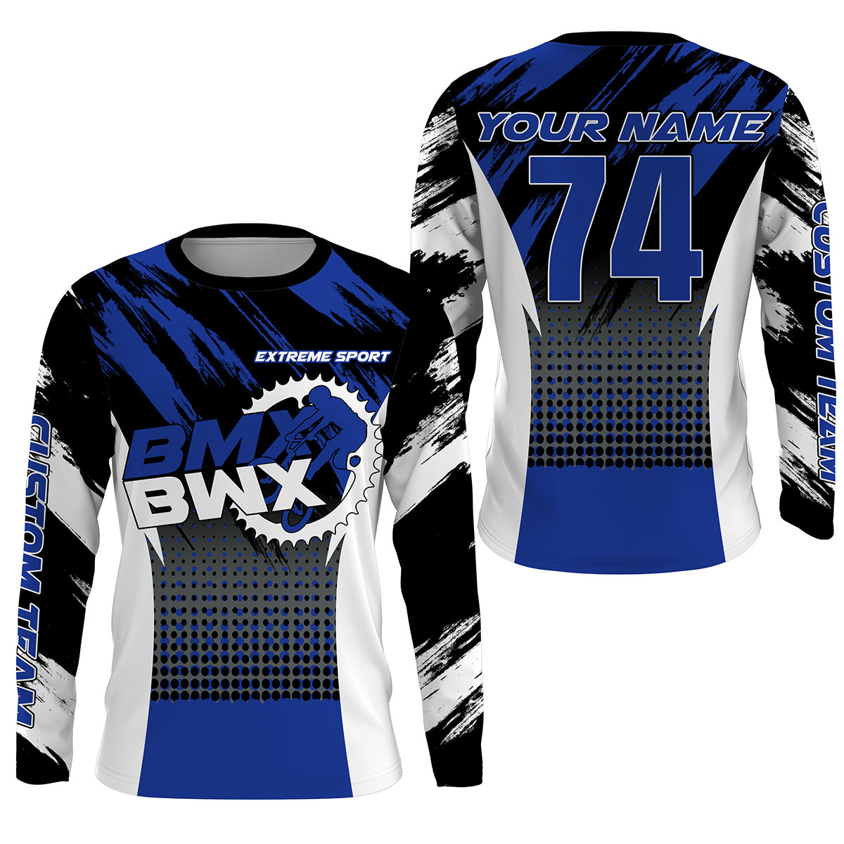 Blue BMX racing jersey Personalized UPF30+ adult kid riding