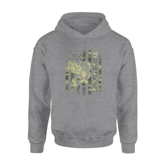 Largemouth bass fishing American flag green camo custom name fishing shirts D05 NQS1428 - Standard Hoodie