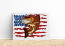 Load image into Gallery viewer, Redfish fishing art with American flag ChipteeAmz's fish art canvas AT006