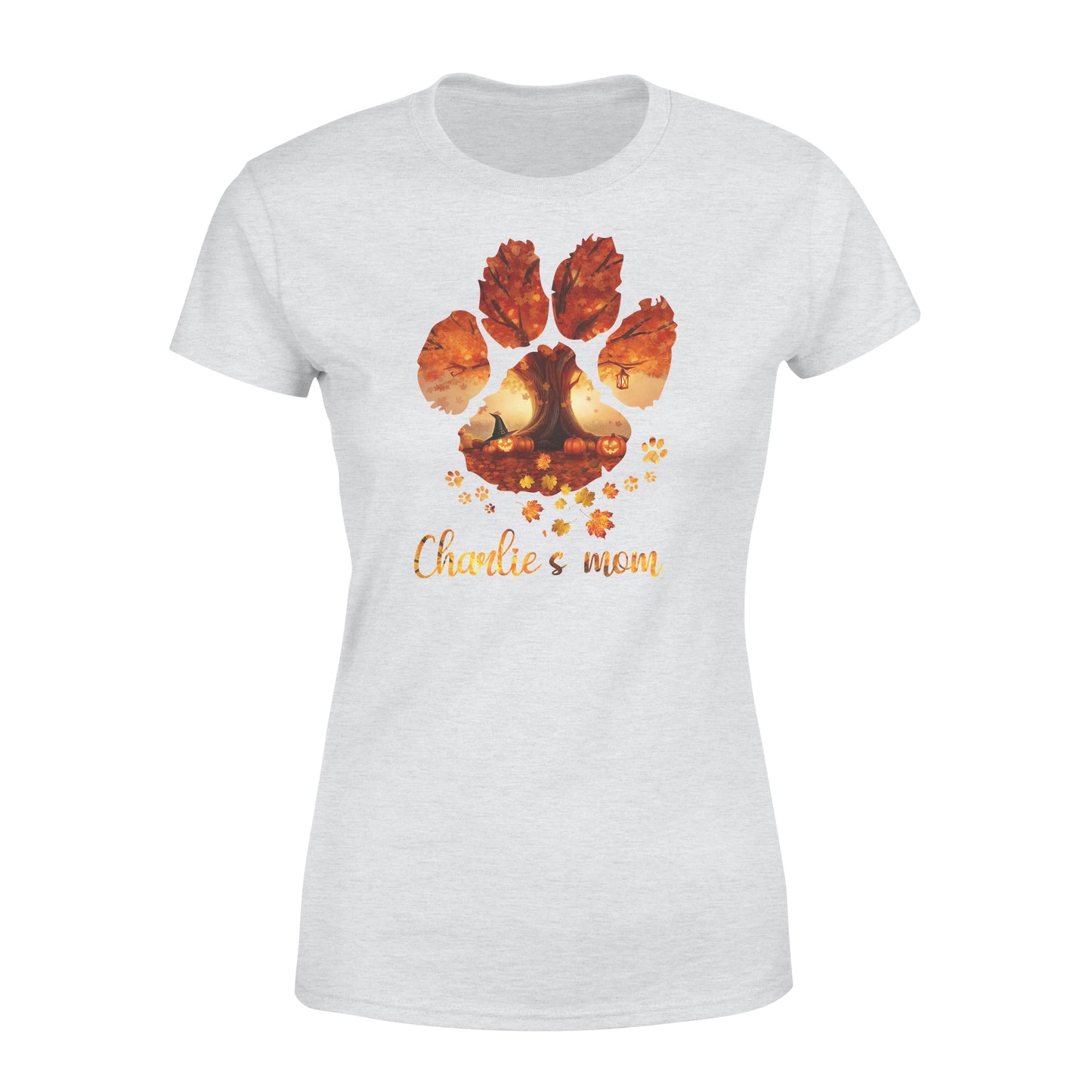 Custom dog's name dog paws mom autumn halloween personalized gift - Standard Women's T-shirt