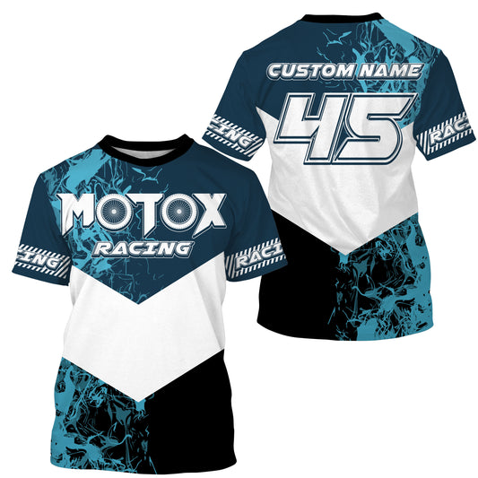 Kids men women custom motocross jersey UPF30+ blue MotoX racing off-road dirt bike riding shirt PDT114