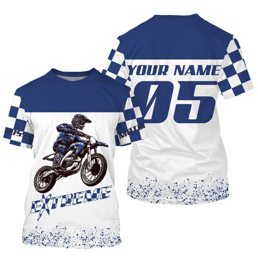 Blue dirt bike racing jersey Motocross custom offroad MX UPF30+ youth men women riding motorcycle PDT124