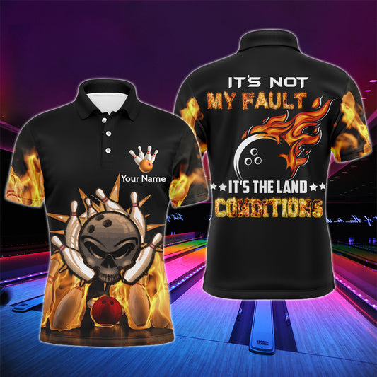 Skull Flame Polo Bowling Shirt for Men, Funny Custom Bowlers Jersey Short Sleeve NBP102