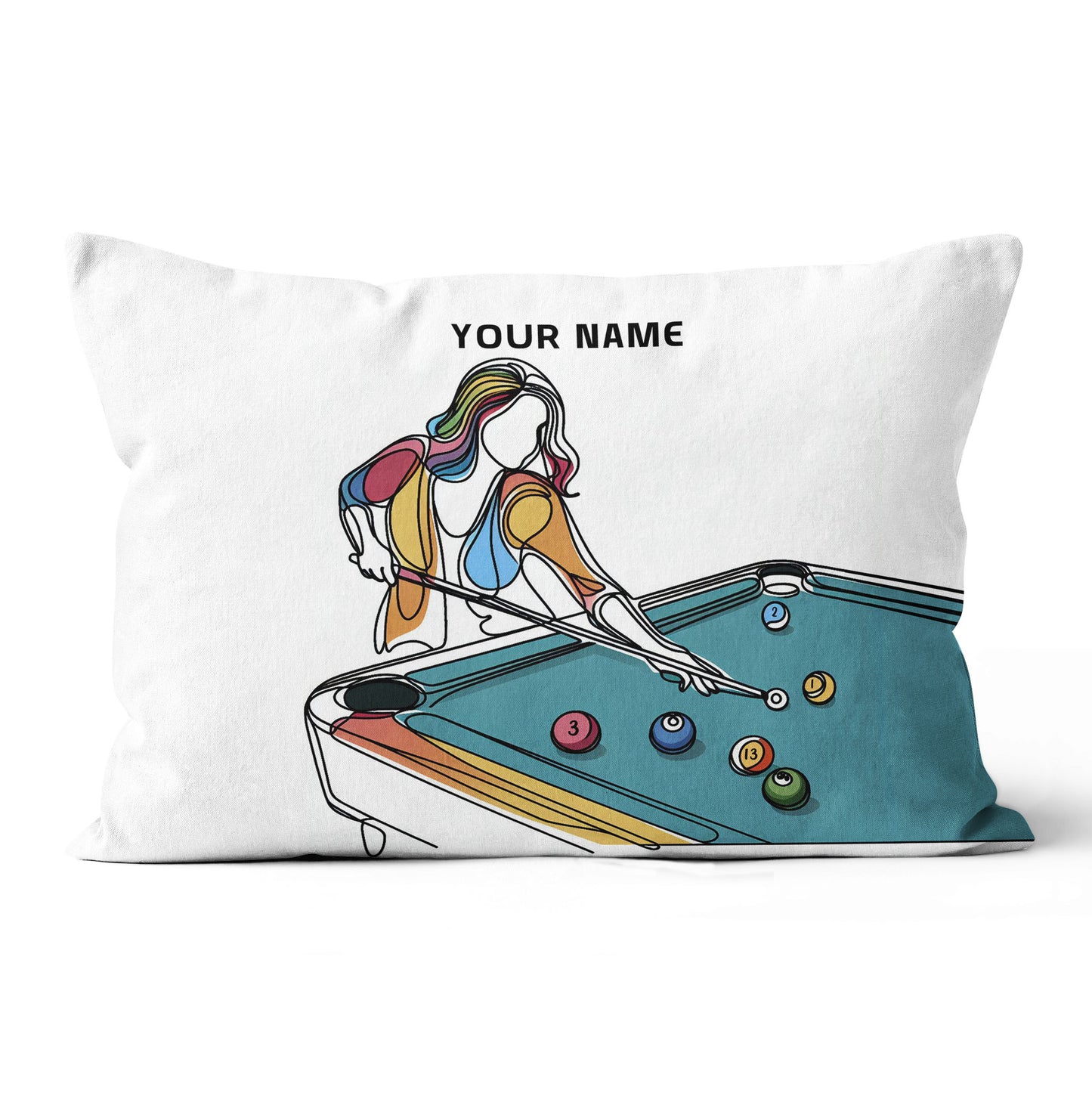 Multicolor Continuous Line Funny Players Billiards Custom White Pillows TDM0822