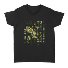 Load image into Gallery viewer, Largemouth bass fishing American flag green camo custom name fishing shirts D05 NQS1428 - Standard Women's T-shirt