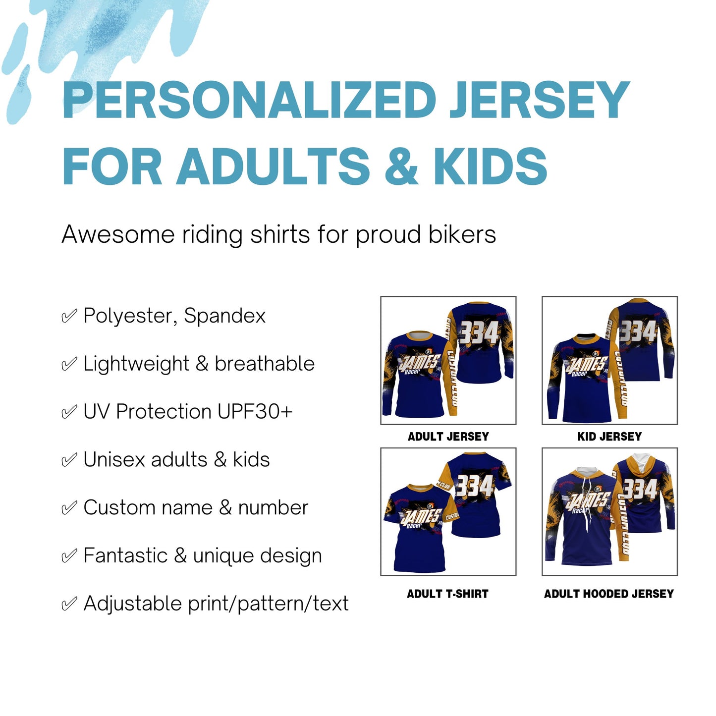 Personalized UPF30+ adult kid BMX racing jersey Blue enduro MTB shirt downhill cycling gear| SLC28