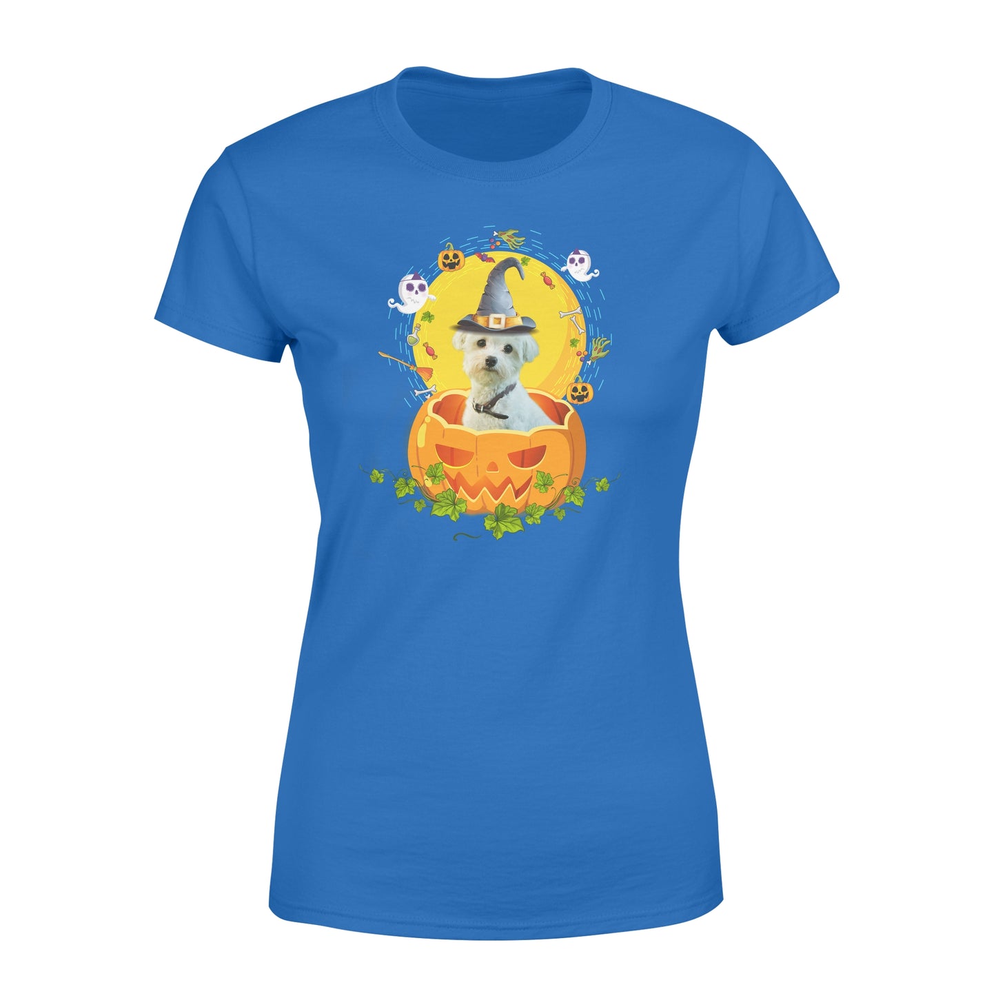 Custom photo dog halloween pumpkin personalized women's t-shirt