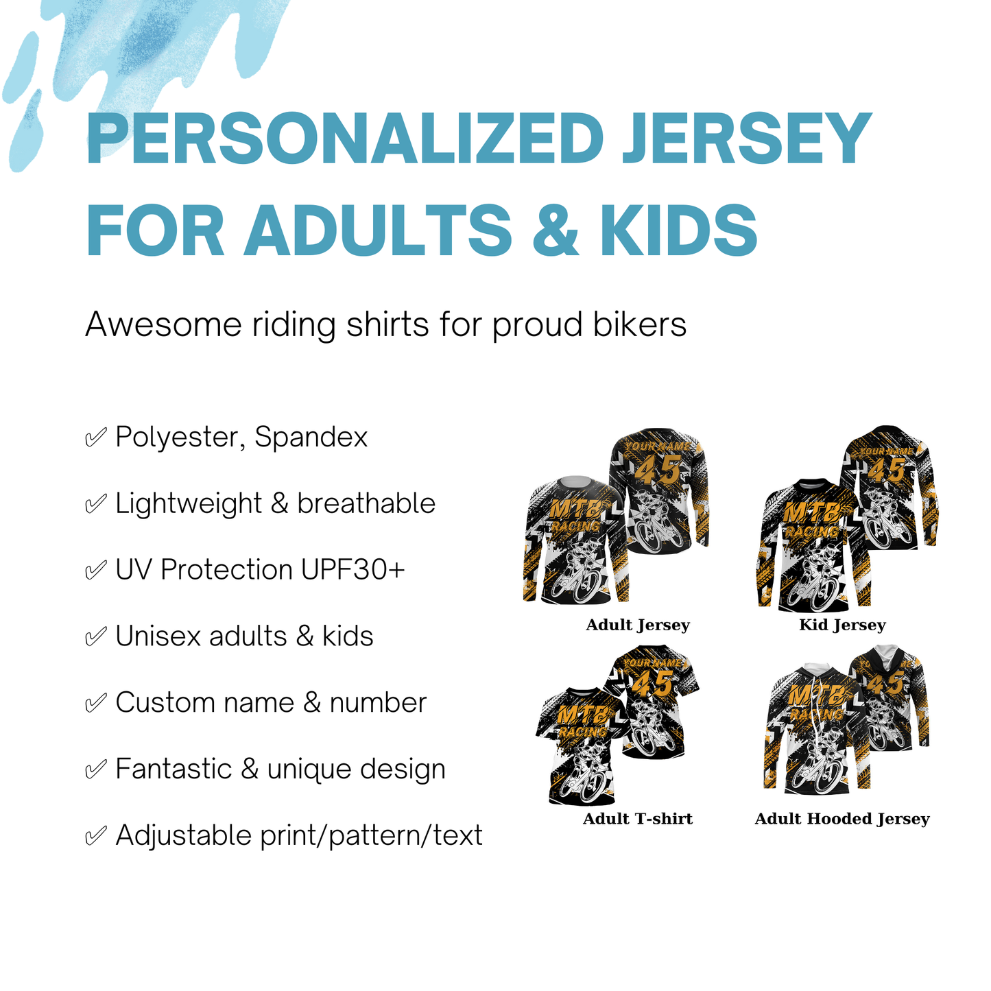 Personalized MTB jersey UPF30+ Mountain bike gear Downhill trails cycling top Adult kid MTB shirt | SLC100