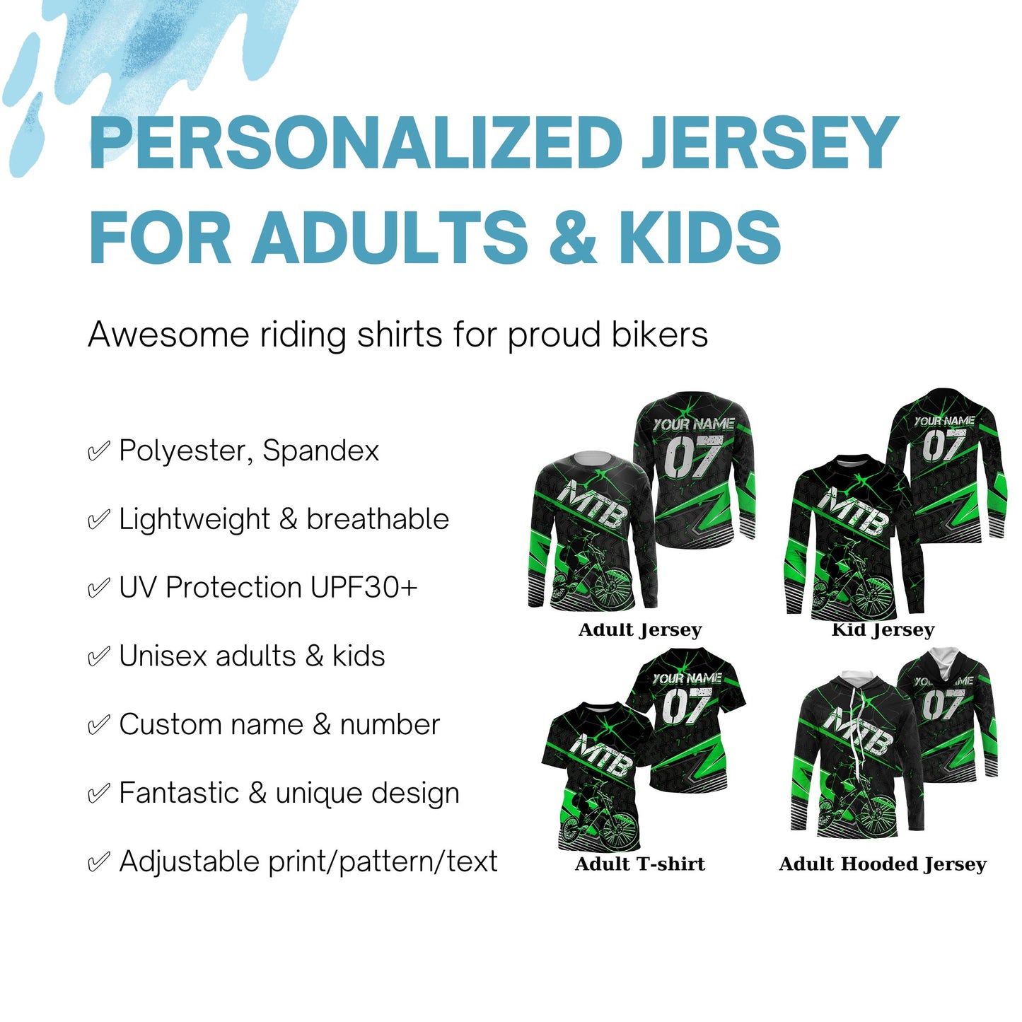 Personalized green MTB jersey UPF30+ adult kid mountain biking shirts Enduro cycling racewear| SLC49