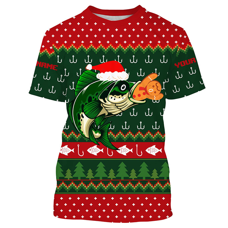 Ugly Christmas Sweater Gingerbread Bass Fishing Shirt, Christmas