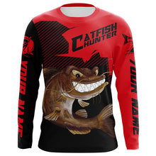 Load image into Gallery viewer, Angry Catfish Custom Long Sleeve Fishing Shirts, Catfish Hunter Fishing Jerseys | Black And Red IPHW4287