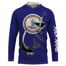 Load image into Gallery viewer, VA Virginia Flag Fishing 3D Fish Hook UV protection quick dry customize name long sleeves shirts personalized Patriotic fishing apparel gift for Fishing lovers IPH1910