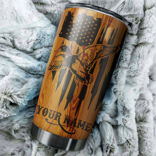 Duck Hunting American Flag Custom name 1PC Stainless Steel Tumbler Cup - Personalized drinking mug for adults and kids - IPH2582
