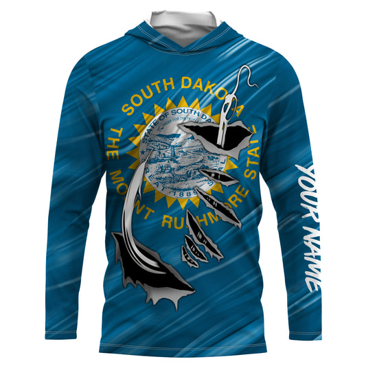 South Dakota Flag 3D Fish hook UV protection Custom long sleeve performance Fishing Shirts fishing apparel IPHW512