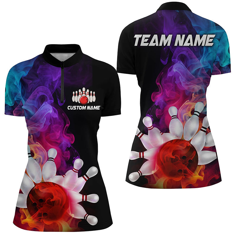 Colorful Bowling Quarter Zip Shirts Women Smoke Bowling Jerseys Ladies Bowling Team Shirts IPHW5403