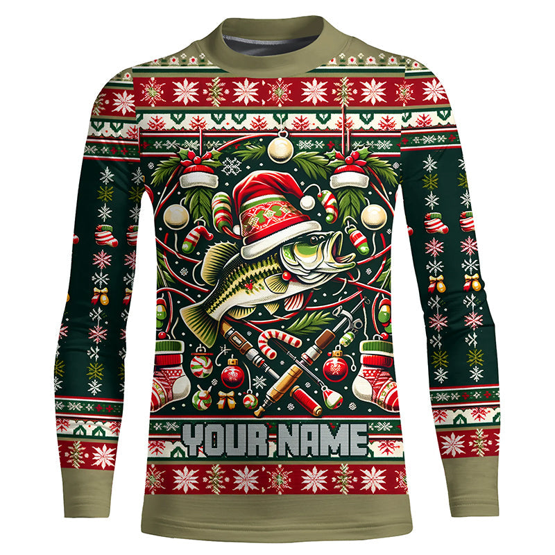 Bass Fishing Ugly Sweater Pattern Christmas Custom Fishing Shirts Personalized Fishing Gifts IPHW5563
