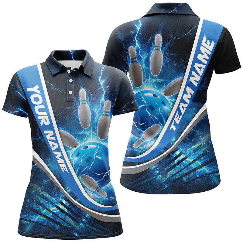 Custom Blue Thunder Lightning Bowling Polo Shirts For Women Bowling Jerseys Team Shirts IPHW5322
