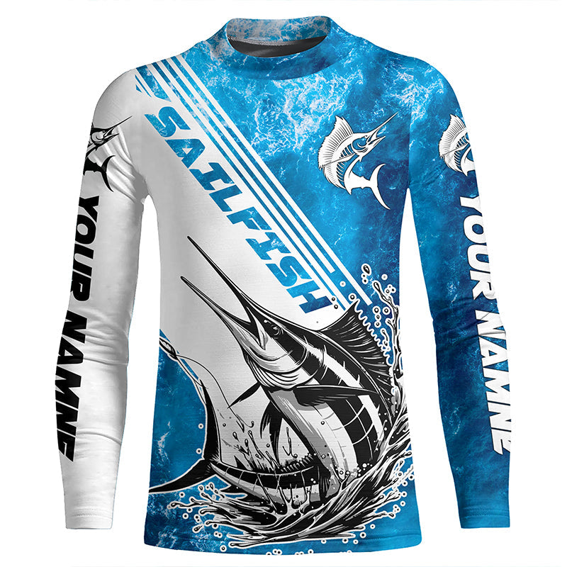 Personalized Sailfish Fishing Saltwater Long Sleeve Fishing Shirts, Sailfish Fishing Jerseys IPHW5636