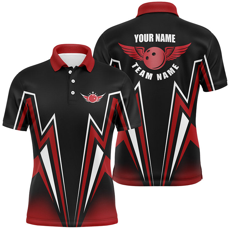 Custom Red black bowling shirt for men – personalized team jersey front view
