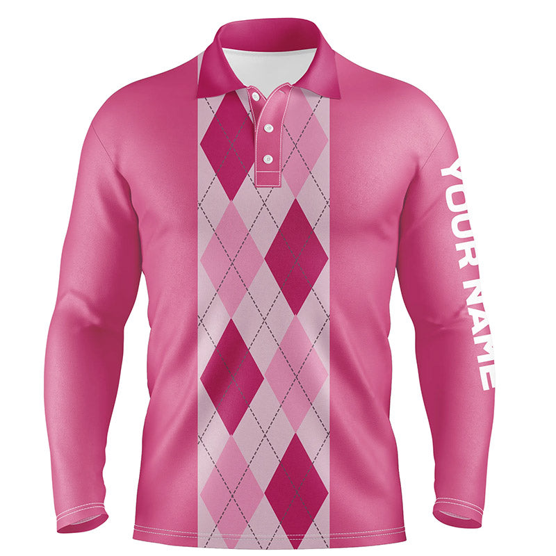 Pink argyle plaid pattern Mens golf polo shirt custom golf polos shirt