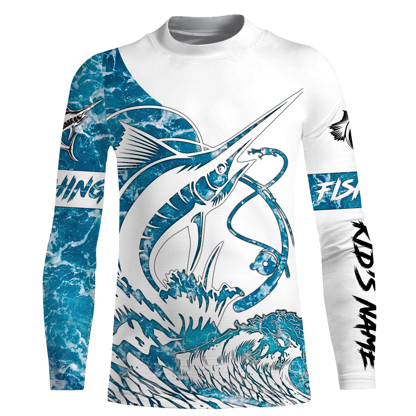 Sailfish fishing tattoo blue sea wave ocean camo Custom Name UV sun protection fishing jersey NQS3777