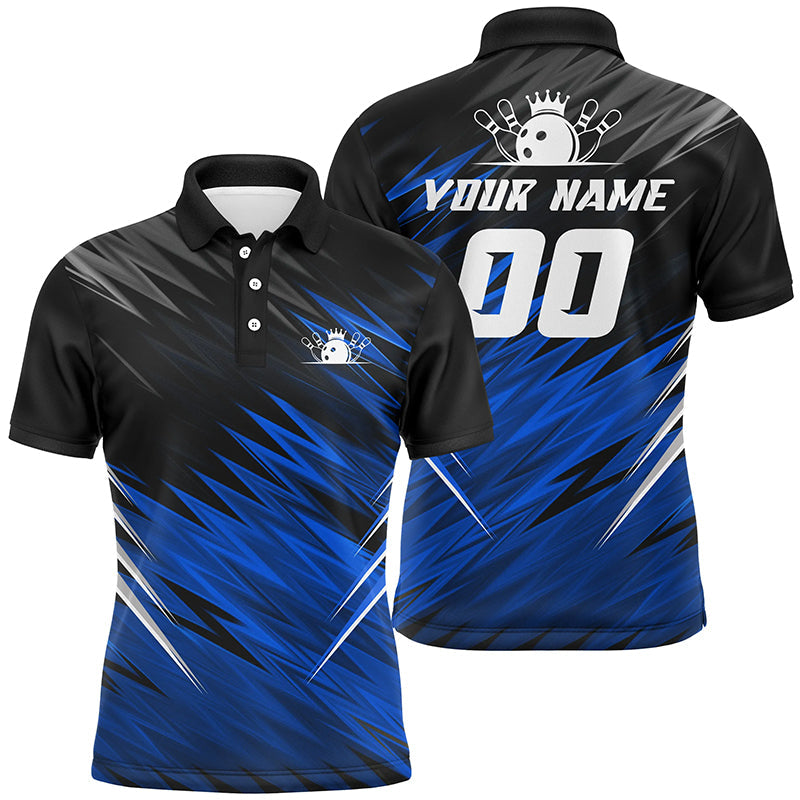Blue and black men short sleeve polo shirts custom bowling shirts for men, team bowling jerseys bowler NQS6475