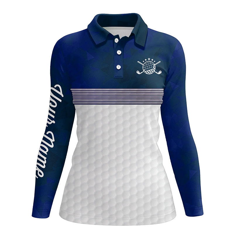 Blue and white Womens golf polo shirts custom name ladies golf shirts