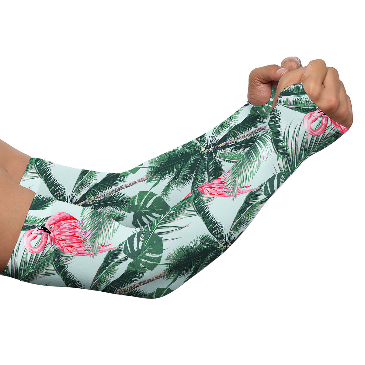 Golf Arm Sleeves long fingerless gloves with Pink flamingos tropical palm leaves NQS3712