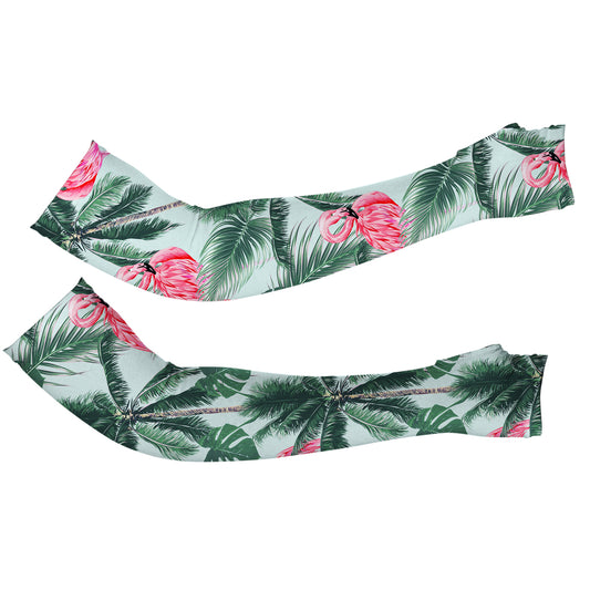 Golf Arm Sleeves long fingerless gloves with Pink flamingos tropical palm leaves NQS3712