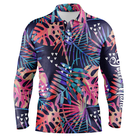 Men golf polo upf shirts with colorful tropical plants and palm leaves custom team golf polo shirts NQS3713