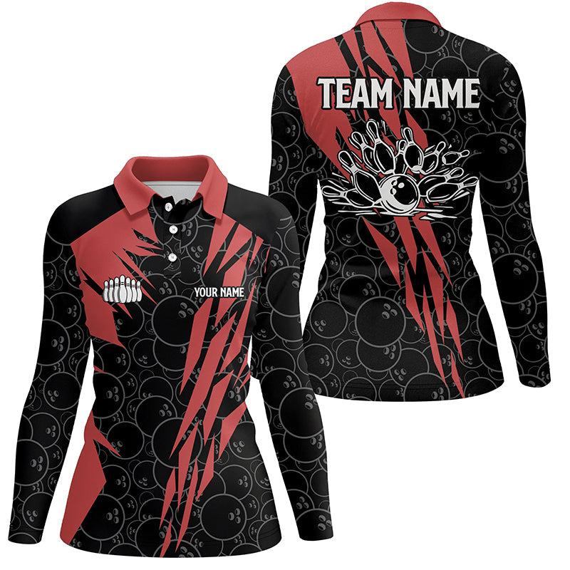 Black bowling camo Women bowling polo shirt Custom bowling strike team league jerseys | Red NQS6343