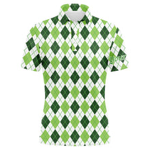 Load image into Gallery viewer, Mens golf polo shirts green argyle St Patrick's Day pattern golf shirts custom team golf polo for men NQS4726