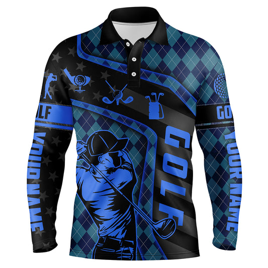 Custom patriot blue polos shirts black American flag personalized golf gifts for him, dad, father NQS3311