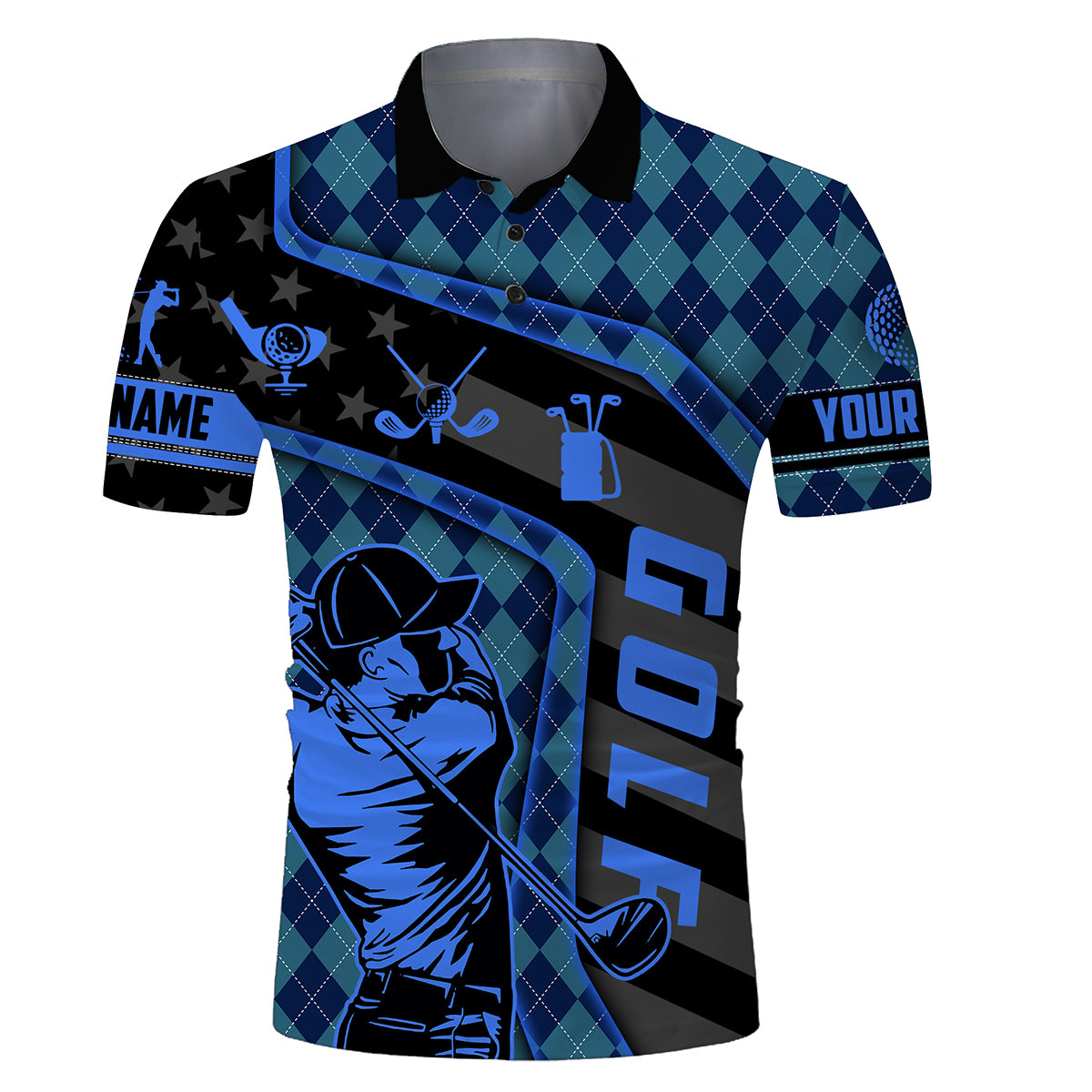 Custom patriot blue polos shirts black American flag personalized golf gifts for him, dad, father NQS3311