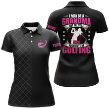 Load image into Gallery viewer, Black Womens golf polo shirt custom name I may be a grandma but I'll still kick your butt at golfing NQS5343