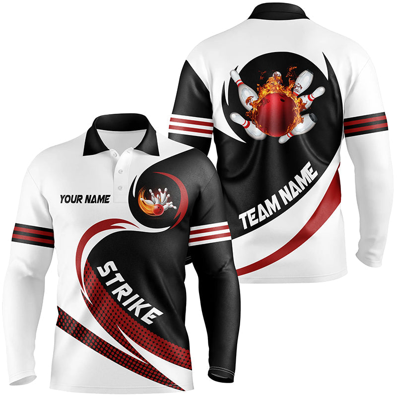 Black and white Bowling Polo Shirts For Men Custom flame bowling ball fire strike Team League Jerseys NQS6717