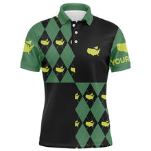 Load image into Gallery viewer, Mens golf polo shirts custom green and black argyle pattern golf tops for mens, coolest polo shirts NQS7202