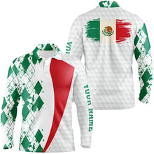 Load image into Gallery viewer, Mens golf polos shirts custom Mexico flag green argyle pattern white golf ball men's golf shirts NQS6472