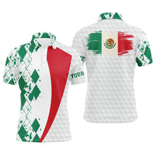 Load image into Gallery viewer, Mens golf polos shirts custom Mexico flag green argyle pattern white golf ball men's golf shirts NQS6472
