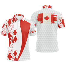 Load image into Gallery viewer, Mens golf polos shirts custom Canadian flag red argyle pattern white golf ball men's golf shirts NQS6473