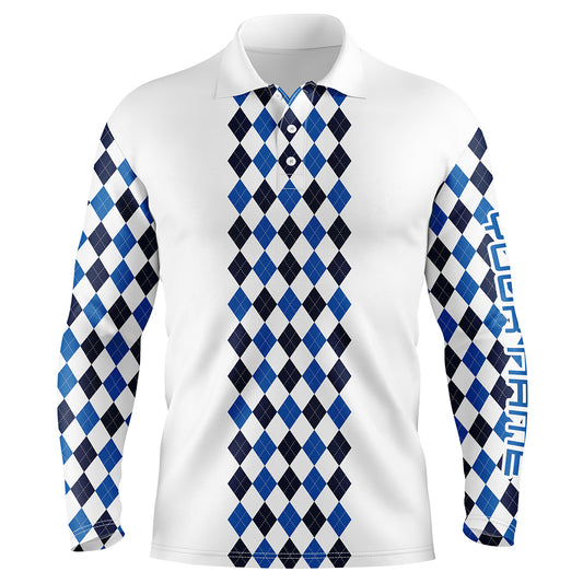 Personalized golf polo shirts for men blue pattern white long sleeve golf shirts gifts NQS3365